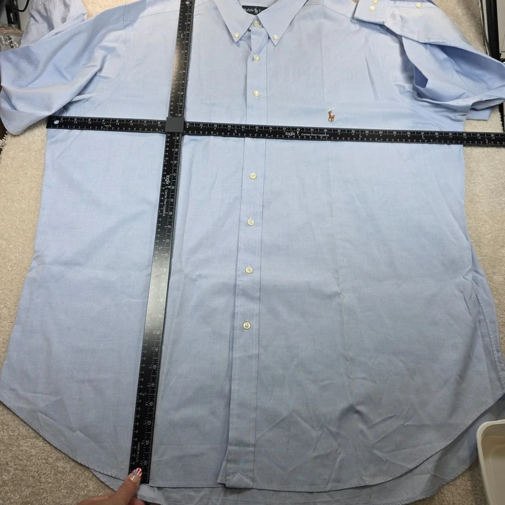 Ralph Lauren Shirt Mens 18.5 Light Blue Button Down Dress Classic Fit Logo VTG